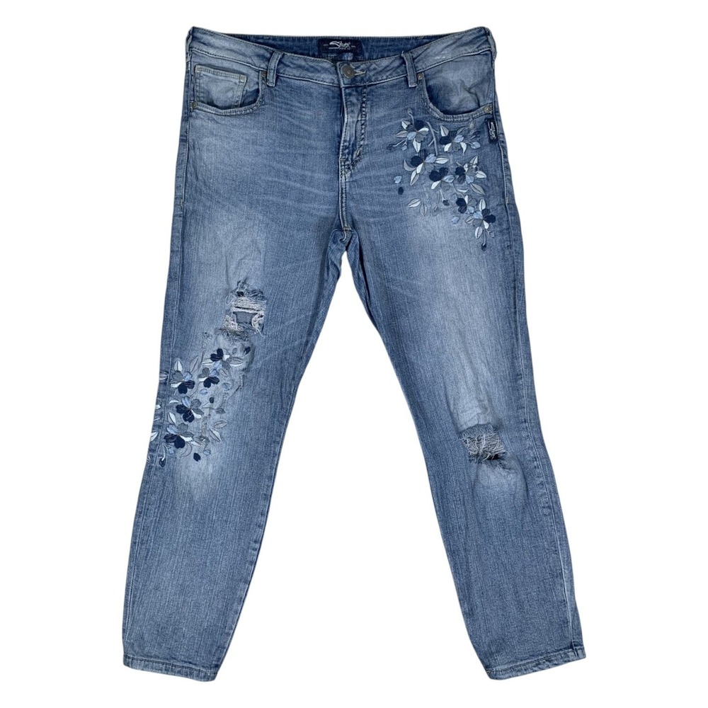 Silver Jeans Co Izzy Ankle Skinny Jeans Womens W32 L27 Blue Floral Distressed